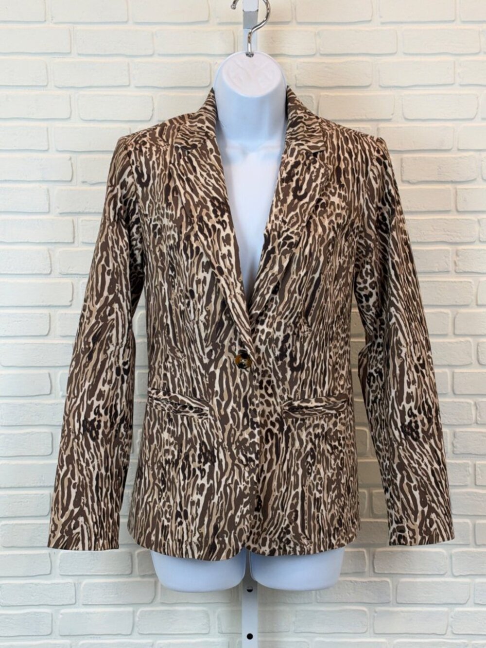 G.I.L.I. Leopard Print Blazer Brown Single-Button Size 0